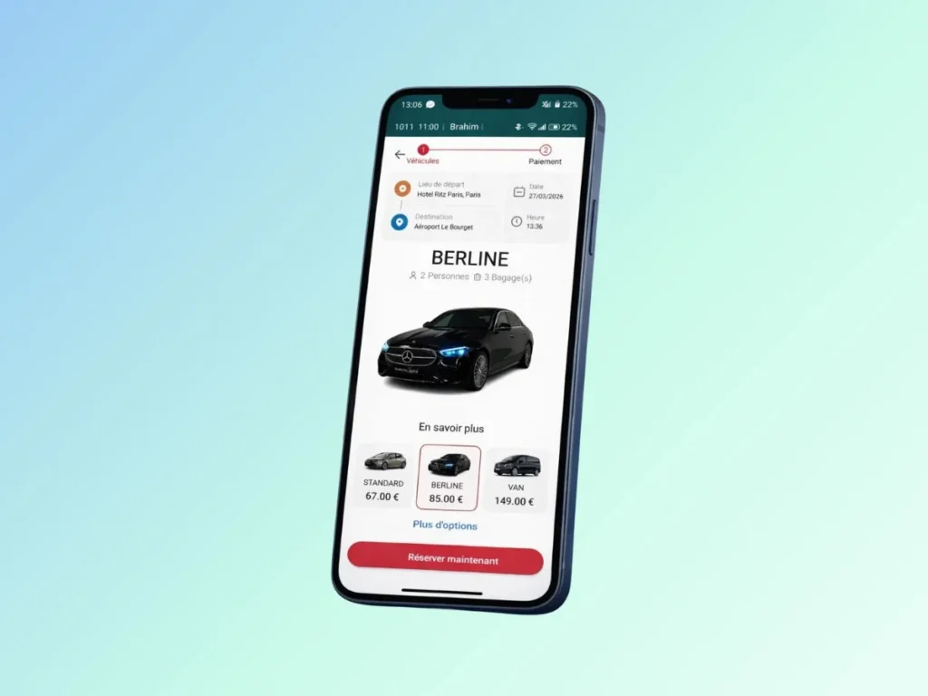 Application client VTC Driver Connect pour réserver une course depuis un smartphone
