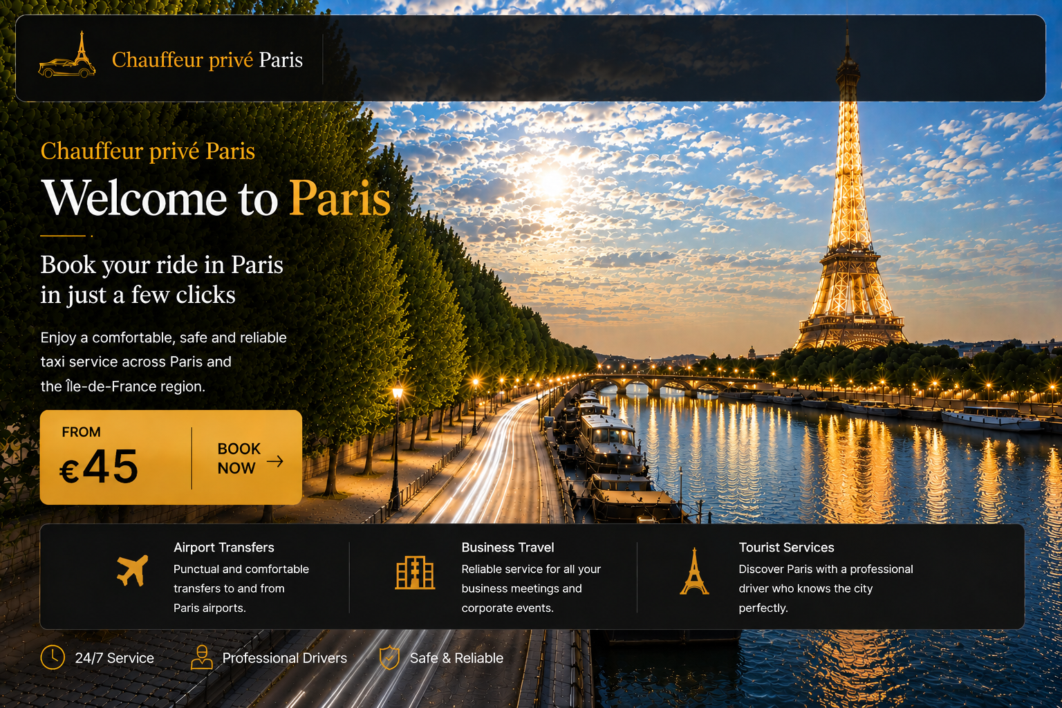 Exemple de site internet chauffeur privé Paris avec transfert aéroport et business travel