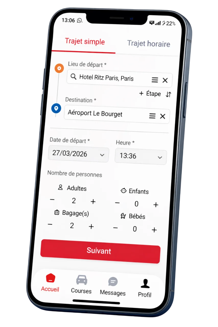 Confirmation de réservation effectuée dans l’application client Taxi - VTC