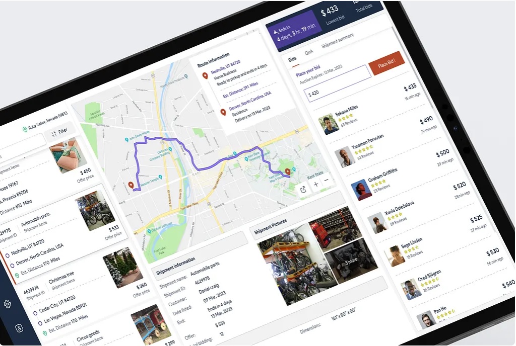 Interface de logiciel de gestion pour chauffeur grande remise montrant un tableau de bord avec calendrier de réservations, graphiques de performance et gestion de flotte de véhicules